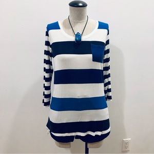 Smart Set blue and white large striped long sleeve tee shirt. Size Petite Small.